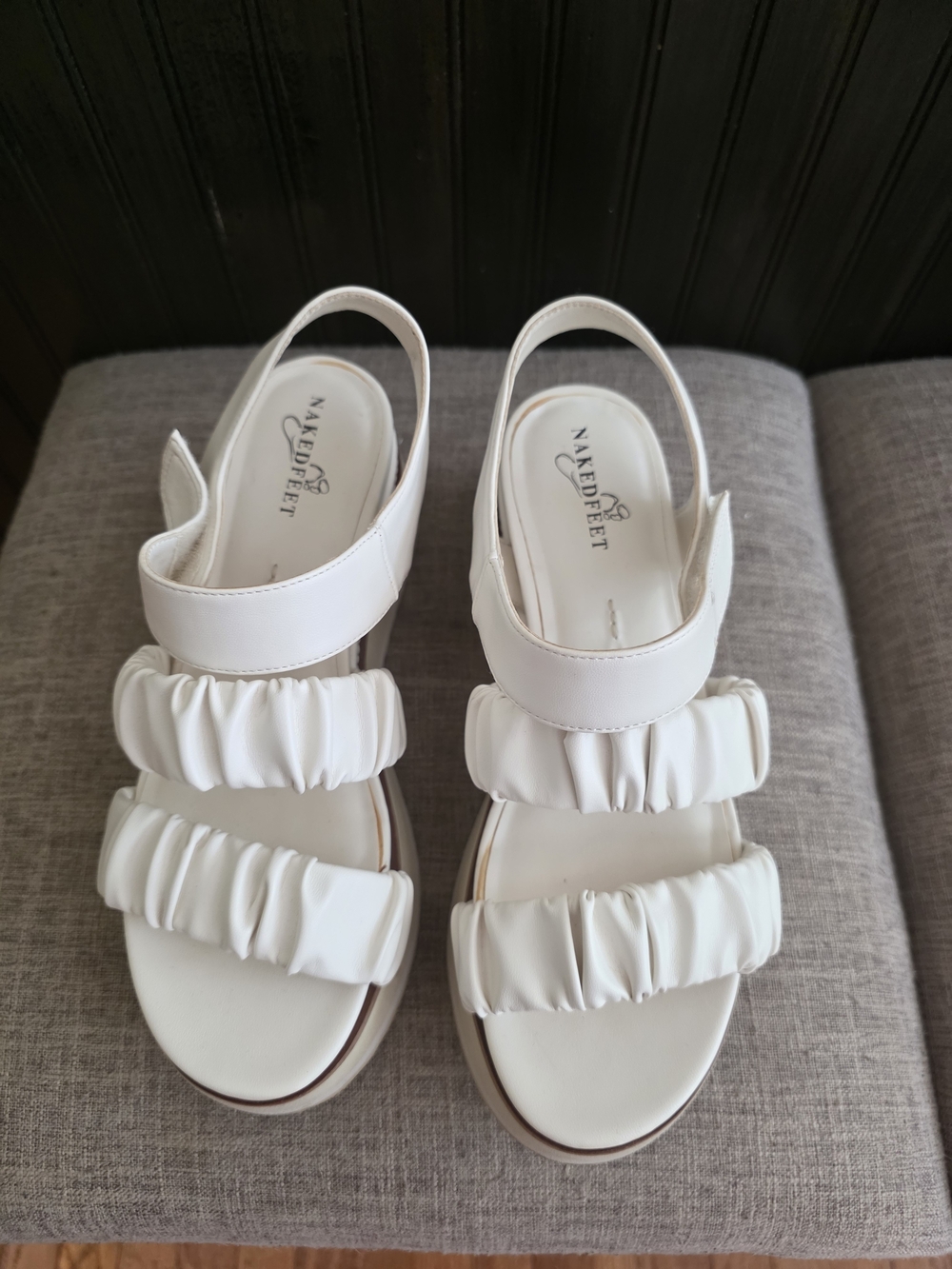 Naked Feet White Ruched Strap Sandals